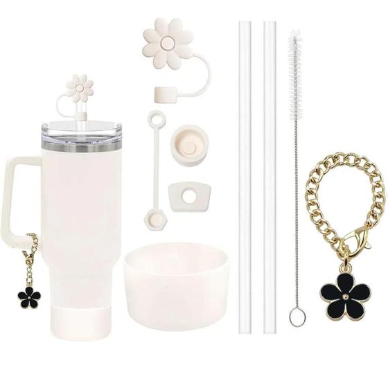 Imagem de Conjunto de 9 Rolhas à Prova de Derramamento para Copos - Com Capas Decorativas de Palha e Flor