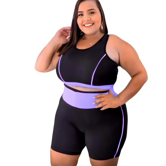 Imagem de Conjunto de Academia Top e short Ciclista PLUS SIZE e Slim Roupa fitness feminino