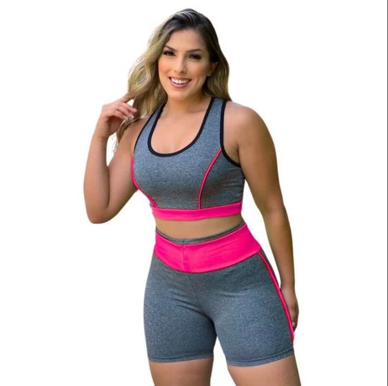 Imagem de Conjunto de Academia Top e short Ciclista PLUS SIZE e Slim Roupa fitness feminino