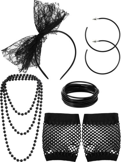 Imagem de Conjunto de acessórios Blulu 80s para festas femininas à fantasia (preto)