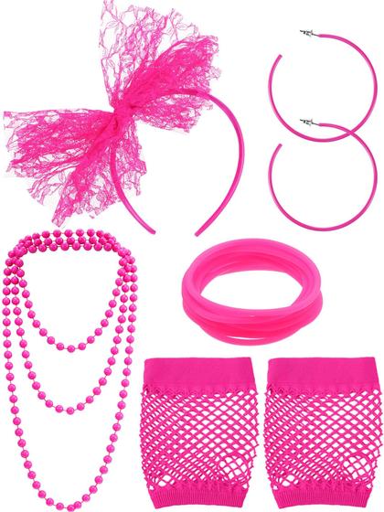 Imagem de Conjunto de acessórios Blulu 80s para traje feminino (rosa vermelha)