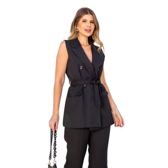 Imagem de Conjunto de alfaiataria feminino colete e calça pantalona forrado elegante premium