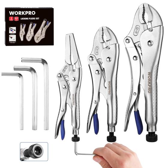 Imagem de Conjunto de alicates de bloqueio WORKPRO CR-V de 3 peças com chaves hexagonais