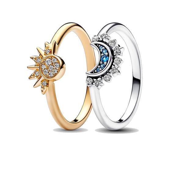 Imagem de Conjunto de anéis Kingel Celestial Sun and Moon banhado a ouro 14K/prata