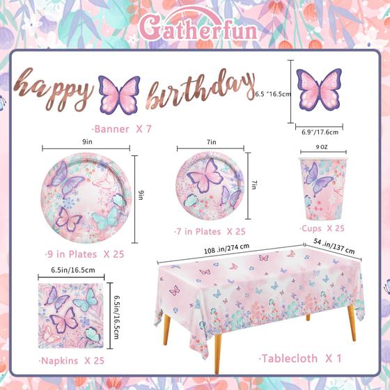 Conjunto de artigos de festa Gatherfun Butterfly Birthday Girl 25