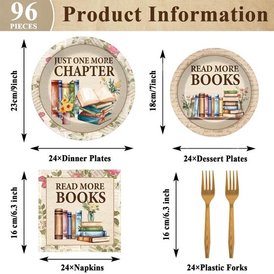 Conjunto de artigos de festa Justforjoyful Reading Theme 96 unidades