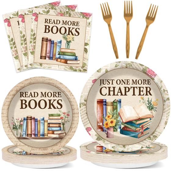 Conjunto de artigos de festa Justforjoyful Reading Theme 96 unidades