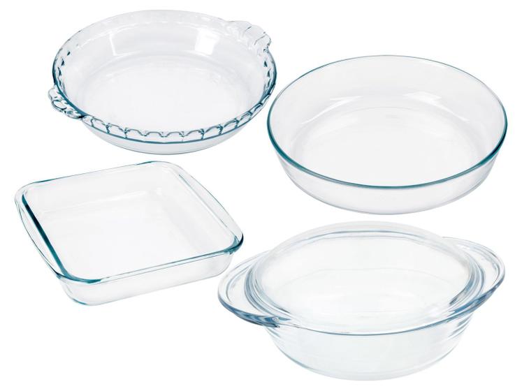 Conjunto de Assadeiras Marinex de Vidro - 4 Peças Celebrity Oven Imagem de Conjunto de Assadeiras Marinex de Vidro
