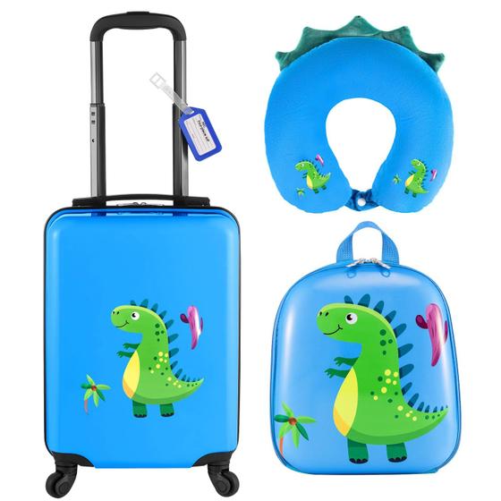 Imagem de Conjunto de bagagem Sanwuta Dinosaur 43 cm com mochila e travesseiro de pescoço