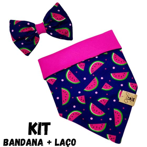 Imagem de Conjunto de Bandana e Laço Animaliê estampa Melancia Escura TAMANHO XG