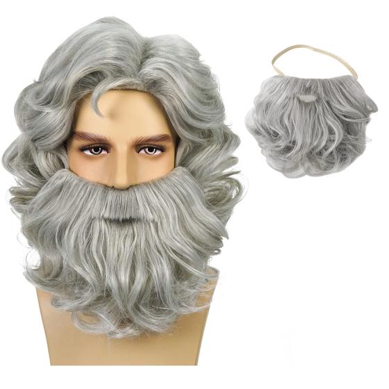 Imagem de Conjunto de barba e peruca de Papai Noel Costume Wiggy Mermaid, cinza