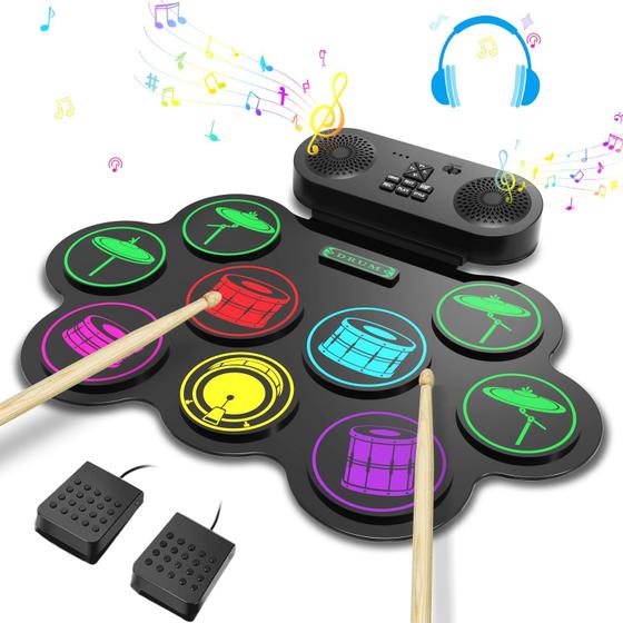 Imagem de Conjunto de Bateria Eletrônica EKEMOND 9 Pads MIDI Roll-Up com Alto-Falante