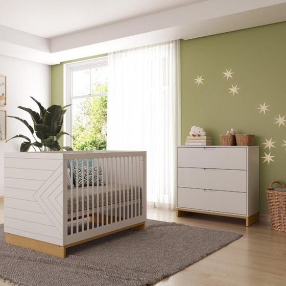 Imagem de Conjunto de Berço Mini Cama e Cômoda Coleção Cubo Branco/Plátano