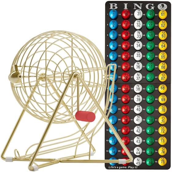 Imagem de Conjunto de bingo MR CHIPS Professional de 28 cm de altura com gaiola de aço dourada