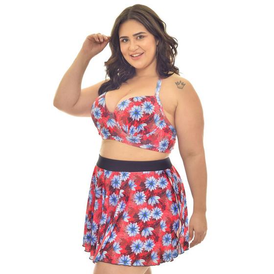 Imagem de Conjunto de Biquini Cropped Top Plus Size Conforto Até o 54 - Vermelho/Marinho