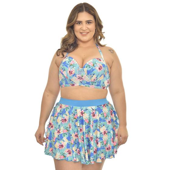 Conjunto de Biquini Plus Size de Saia Azul do 48 ao 56 Menor preço em Conjunto de Biquini Plus Size de Saia Azul do 48 ao 56