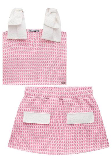 Imagem de Conjunto de Blusa Boxy e Short Saia em Molecotton e Super Cetim Rosa  Kukiê