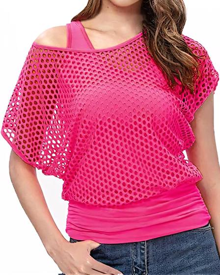 Imagem de Conjunto de Blusas Fishnet Off-Shoulder para Mulheres - 2 Peças