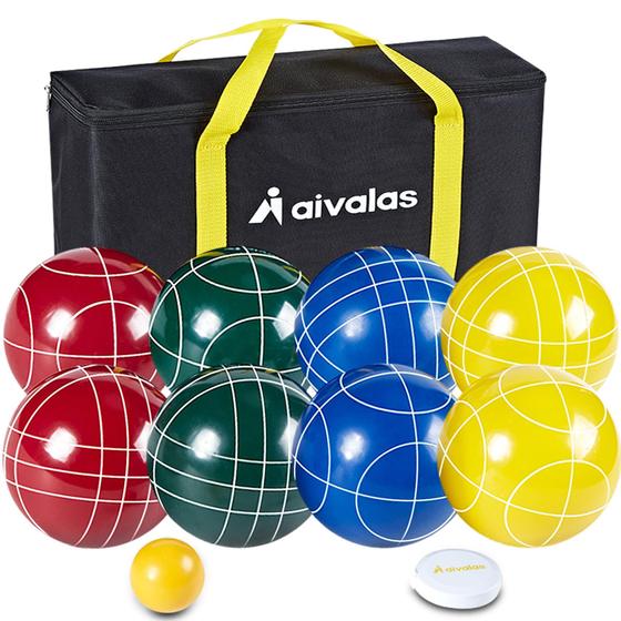 Imagem de Conjunto de Bolas de Bocha Aivalas 107mm - 8 Bolas de Resina, Pallino e Bolsa