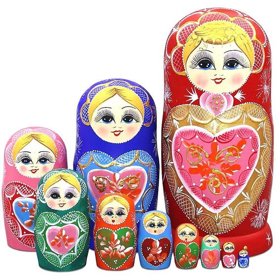 Imagem de Conjunto de bonecas russas Matryoshka Wokex de 10 camadas em madeira de tília