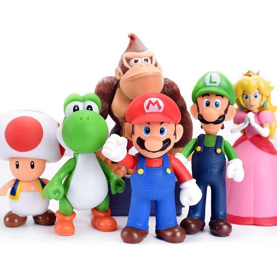 Imagem de Conjunto de bonecos de ação Super Mario, pacote com 6, 12 cm, Luigi Yoshi