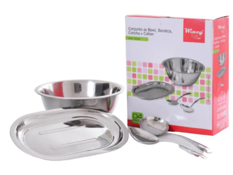 Imagem de Conjunto De Bowl Bandeja Concha EColher Inox 4 Peças Wincy