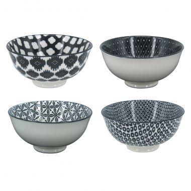 Menor preço em Conjunto de bowls de porcelana preto e branco decorativo  4 pcs 12