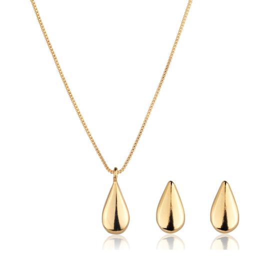 Imagem de Conjunto de Brinco e Colar com Pingente de Gota Minimalista Banhado a Ouro 18k