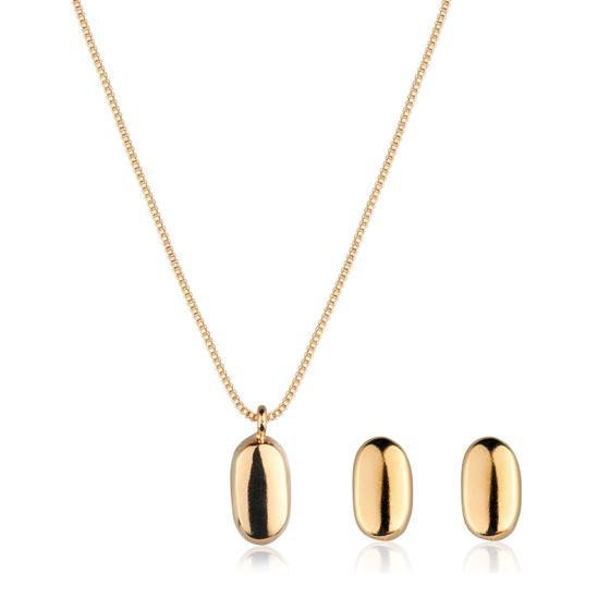 Imagem de Conjunto de Brinco e Colar com Pingente Retangular Minimalista Banhado a Ouro 18k