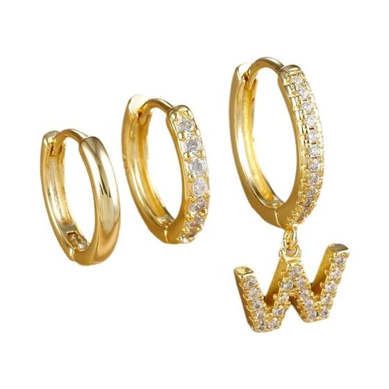 Imagem de Conjunto De Brincos De Argola Com Pingente De Alfabeto De Cristal De Aço Inoxidável Feminino, 26