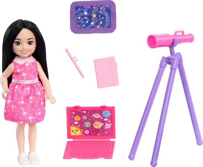 Imagem de Conjunto de brinquedos Barbie Chelsea pode ser astrônoma com acessórios