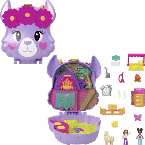 Imagem de Conjunto de brinquedos compacto Polly Pocket Llama Camp Adventure com bonecas