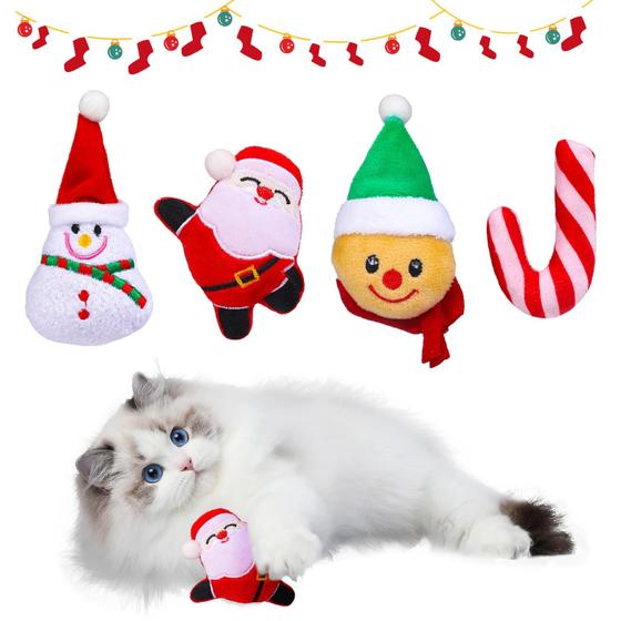 Imagem de Conjunto de Brinquedos de Catnip de Natal YASUOA - Pacote com 5 Peças (Santa, Boneco de Neve, Rena, Chapéu e Pinguim)