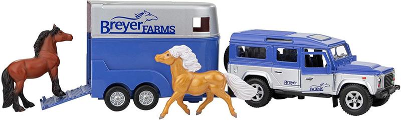 Imagem de Conjunto de Brinquedos de Cavalos com Trailer e Land Rover - 2 Cavalos Incluídos - 1:32 Escala