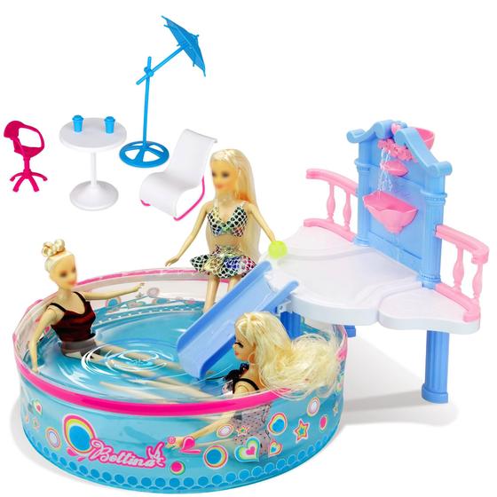 Imagem de Conjunto de brinquedos de piscina BETTINA Glam com 7 acessórios para bonecas de 30 cm