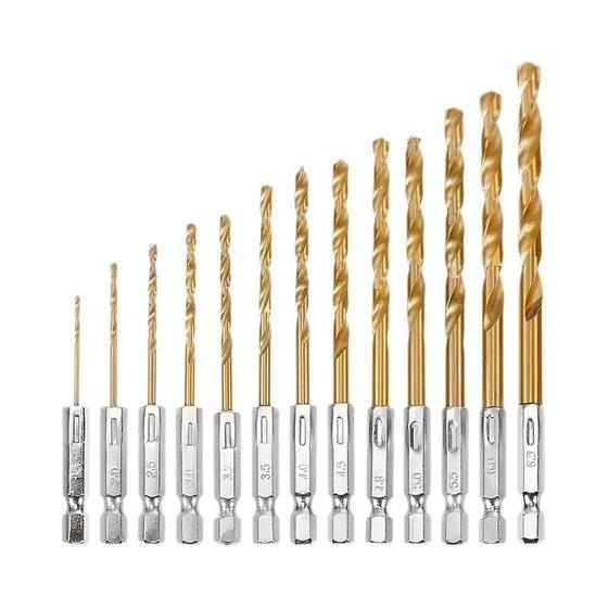 Imagem de Conjunto de Brocas HSS com Revestimento de Titânio - Haste Hexagonal 1/4" para Madeira, Metal e Plástico