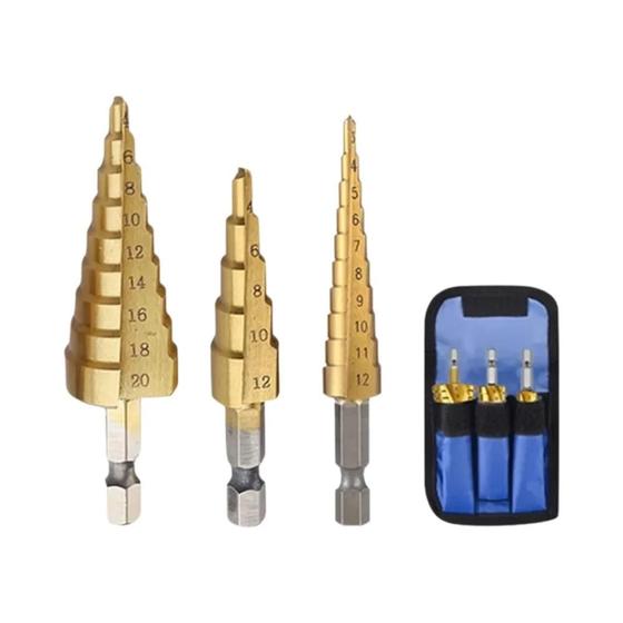 Imagem de Conjunto de Brocas Passo HSS com Revestimento de Titânio (3-12mm, 4-12mm, 4-20mm) - Haste Hexagonal