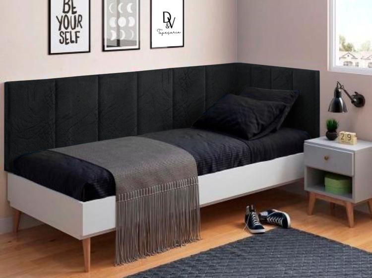 Imagem de Conjunto de Cabeceira Estofada Suspensa de Solteiro com Proteção Lateral para quarto - Várias Cores