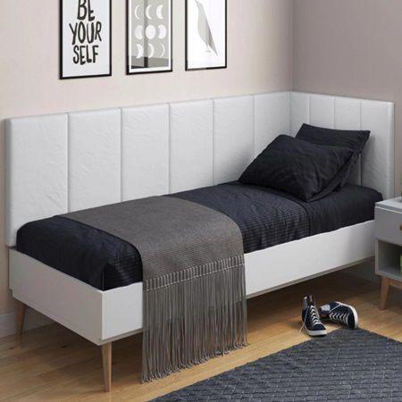 Imagem de Conjunto de Cabeceira Painel Cama Box Laura II Solteiro 0,90 cm com Proteção Lateral Material Sintético Branco