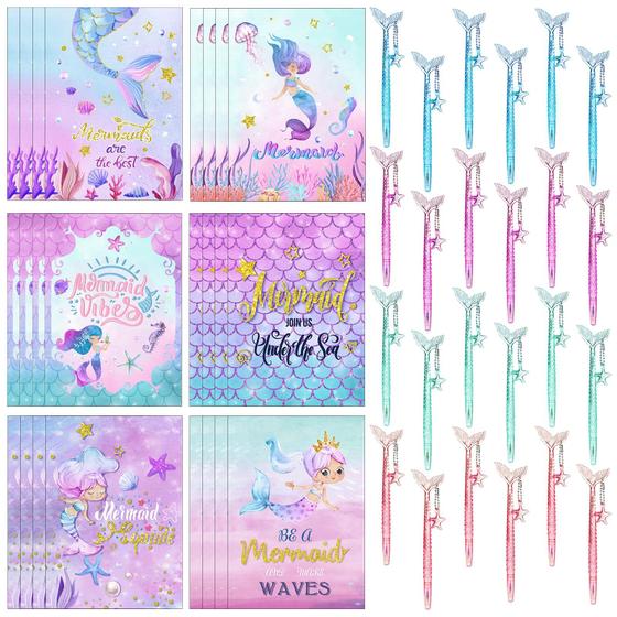 Imagem de Conjunto de Cadernos Teling Mermaid - 24 Blocos de Notas e 24 Canetas
