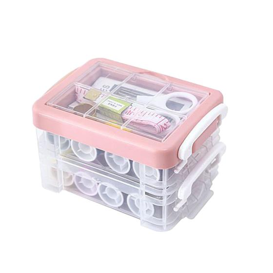 Imagem de Conjunto de caixas de costura Zixyqol portátil de três camadas, 30 peças (rosa)