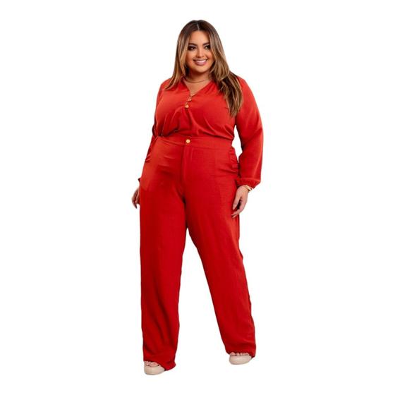 Imagem de Conjunto De Calça Feminina Com Bolso Cintura Alta e Blusa Plus Size