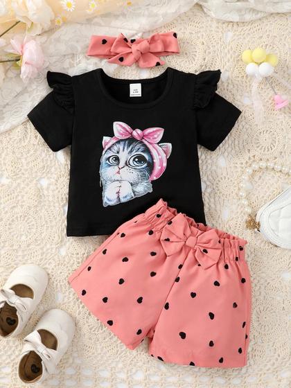 Imagem de Conjunto de Calções e Blusa para Bebê Menina - Verão - Tamanhos 6 a 3 Meses