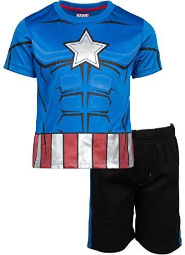 Imagem de Conjunto de camiseta atlética e shorts de malha para meninos Marvel Avengers, azul (10)