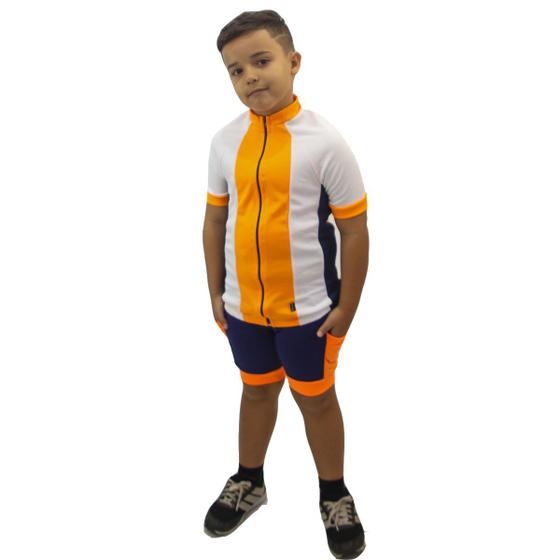 Imagem de Conjunto de camiseta com bolso na costa e bermuda para ciclismo infantil