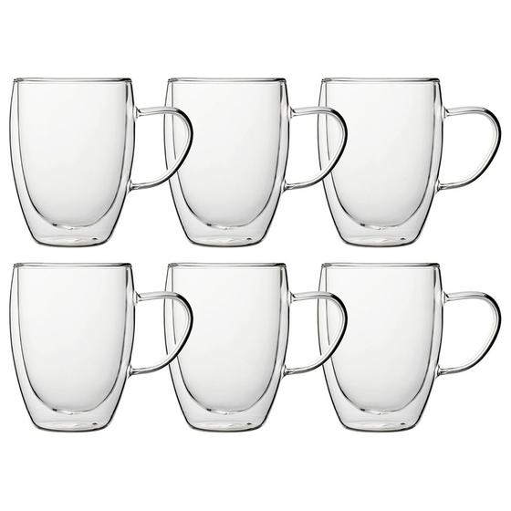 Imagem de Conjunto De Canecas De Vidro Parede Dupla 350ml Café Chá - 6 Unidades