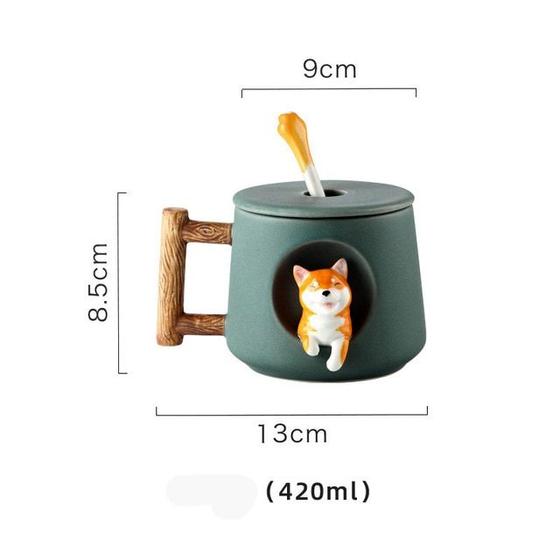 Imagem de Conjunto de canecas Wokex Kawaii Cute Shiba Inu Ceramic com tampa e colher