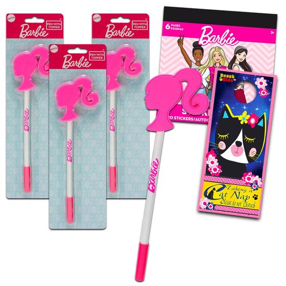 Imagem de Conjunto de canetas Barbie School Supplies, 3 canetas esferográficas com adesivos