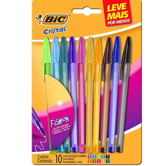 Imagem de conjunto de canetas coloridas 10 cores bic cores vivas 1.2 mm pronta entrega