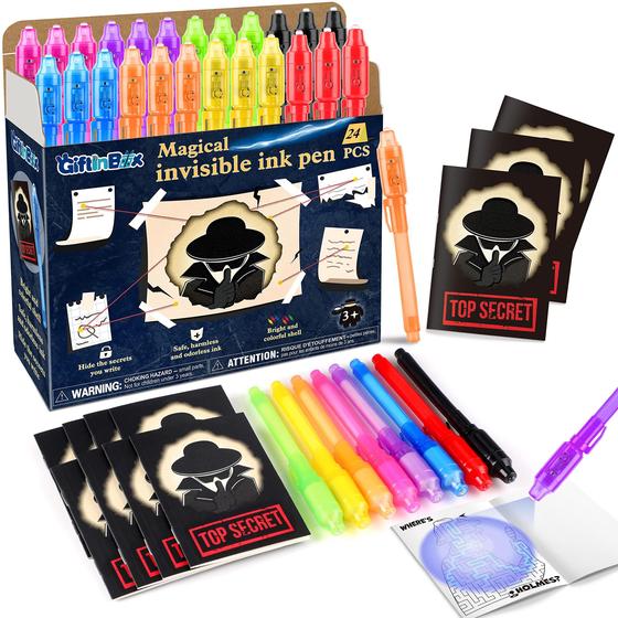 Imagem de Conjunto de canetas de tinta invisível GIFTINBOX com luz UV para crianças 4-8, 24P